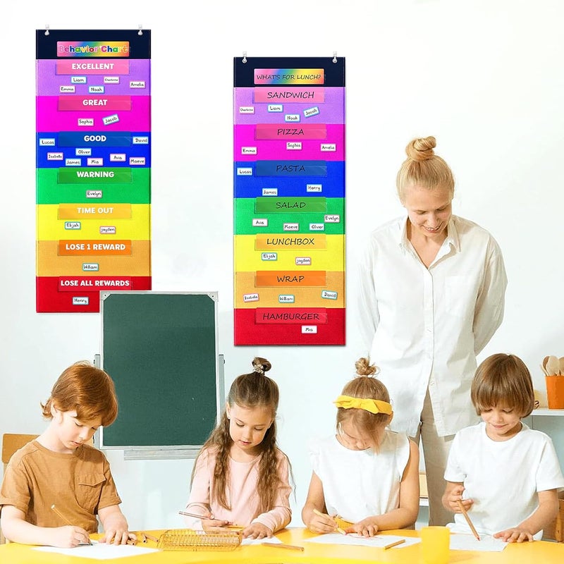ALSLEA Behavior Chart for Classroom 46 ½" H x 17¼" W Student Behavior Incentive Pocket Chart Customizable Behavior Chart for Kids at Home with 8 Colorful Cards & 36 NamePlate - Image 3